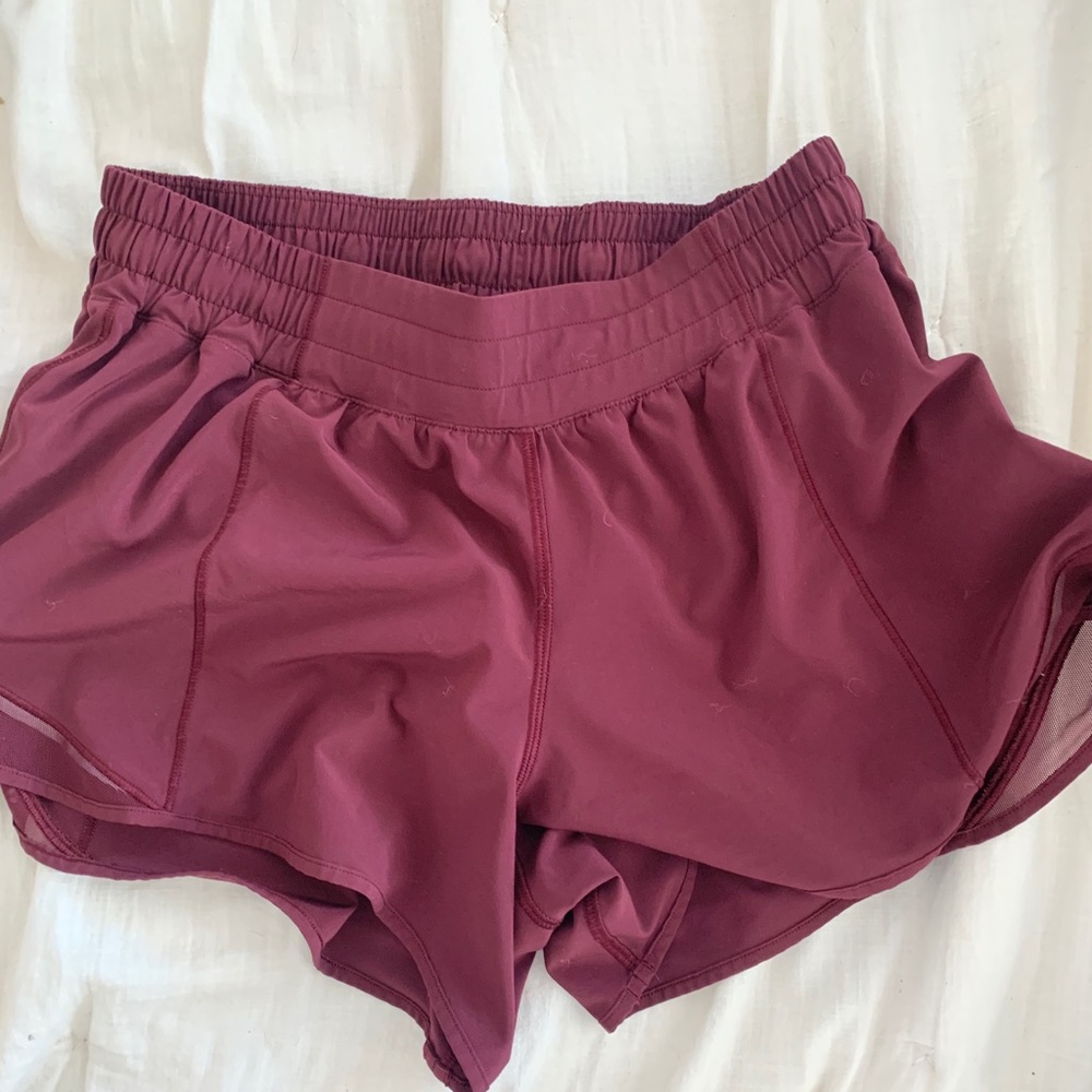 Red/maroon Lululemon Hotty Hot Shorts 4.5